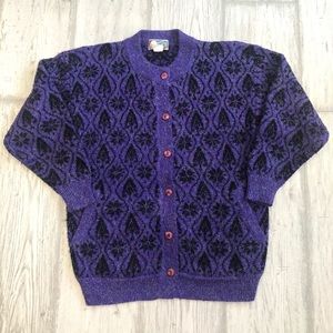 Vintage Fuzzy Cardigan Purple Sweater 80’s Retro